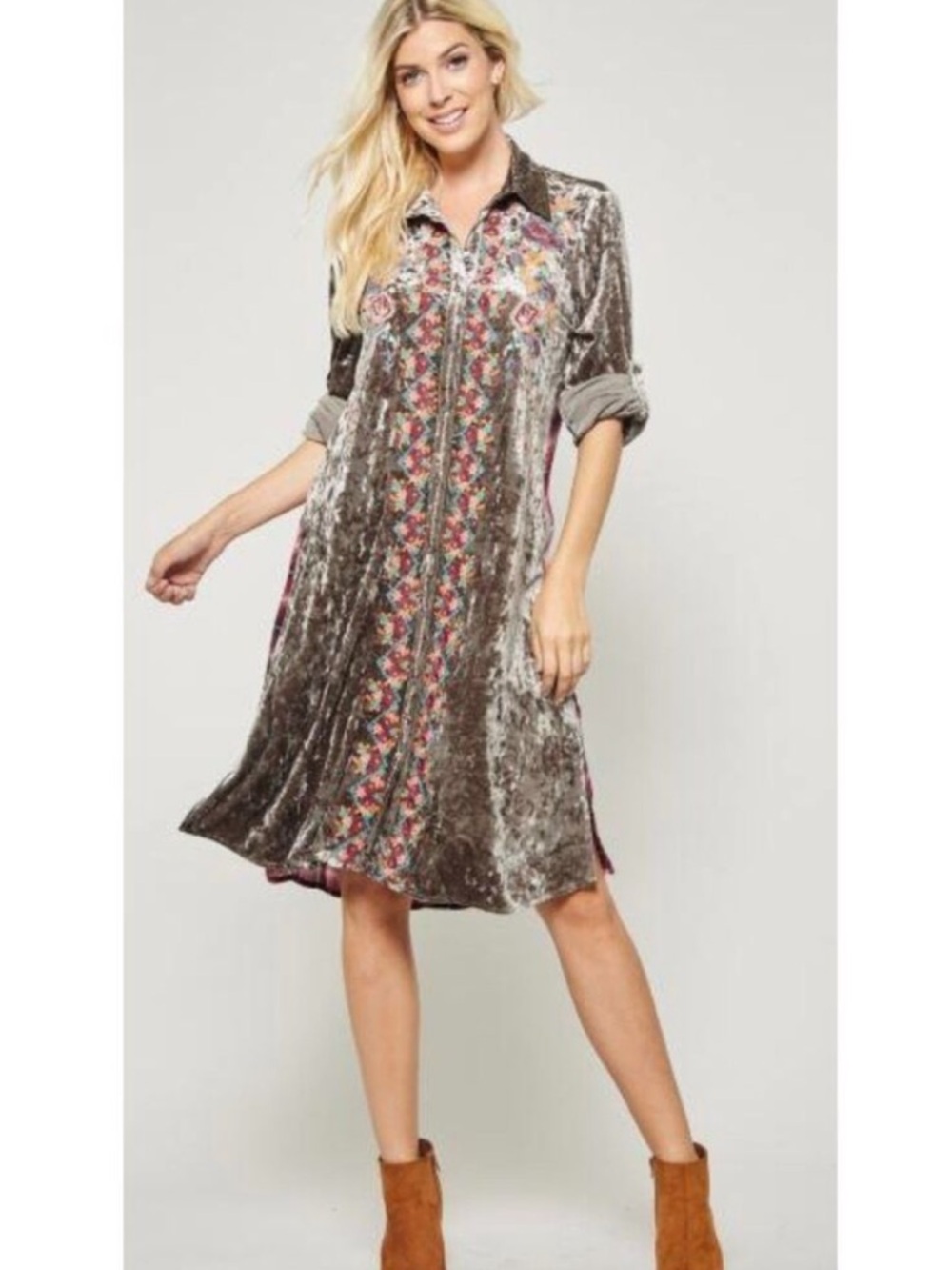 Angel Heart Boutique Velvet Embroidered Duster Button Down Shirt Dress Size 1X